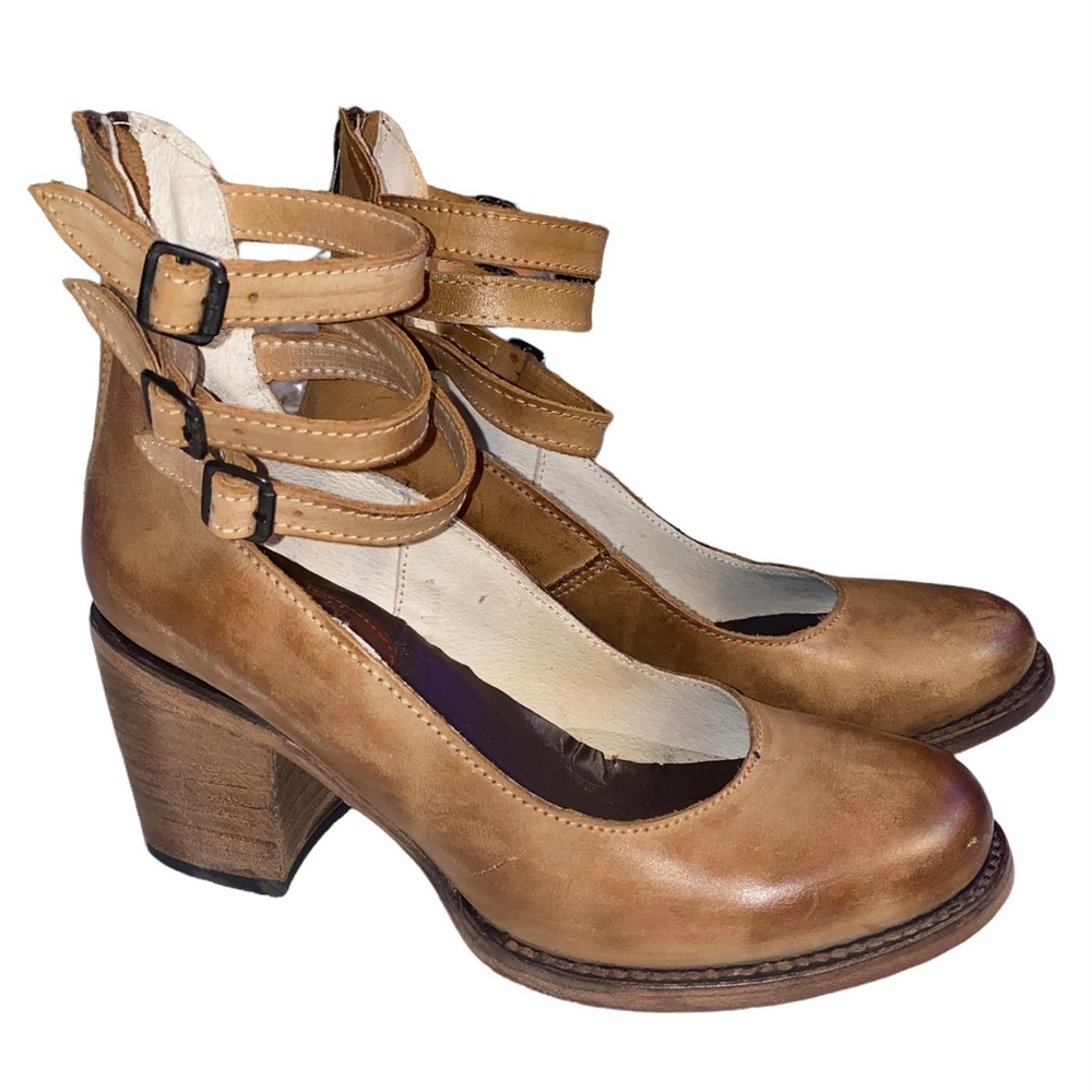 Freebird Randi Tan Distressed Leather Strappy Shoes